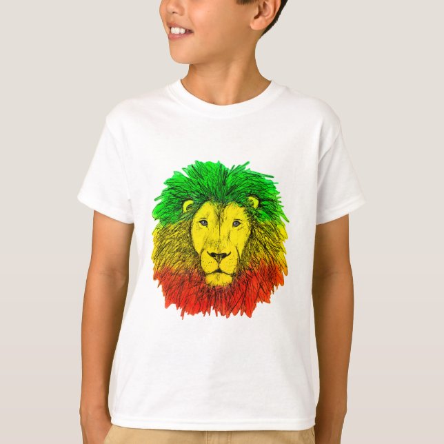 Rasta Löwe rot grün zeichnend Jamaika T-Shirt (Vorderseite)