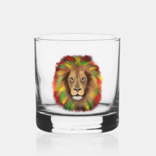 Rasta Löwe rot grün zeichnend Jamaika Whiskyglas