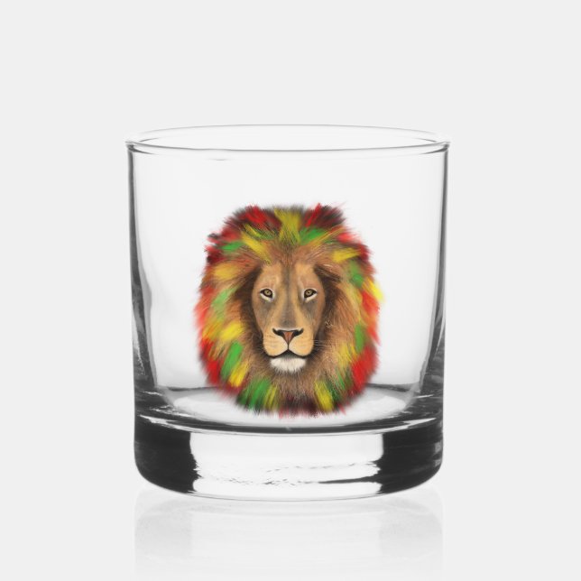 Rasta Löwe rot grün zeichnend Jamaika Whiskyglas (Vorderseite)