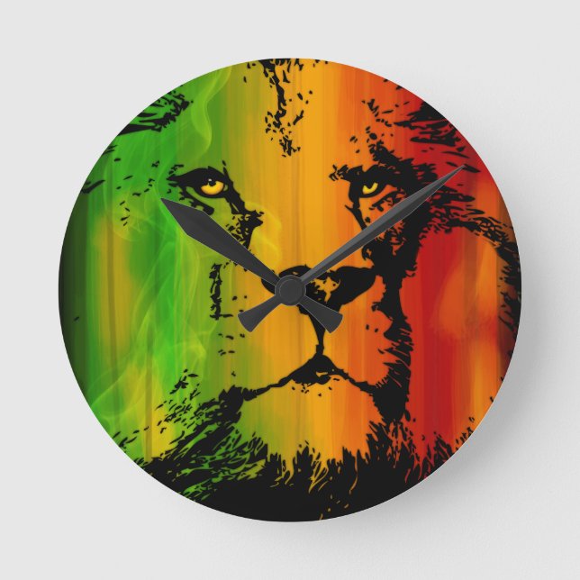 Rasta Löwe Runde Wanduhr (Vorderseite)