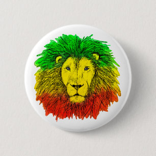 Rasta-Löwenkopf rot gelb grün Zeichnung Jamaika Button