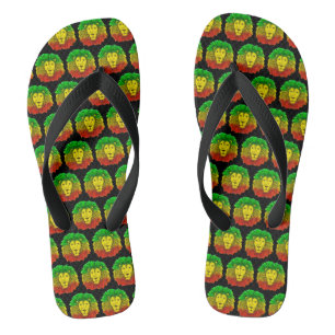 Rasta-Löwenkopf rot gelb grün Zeichnung Jamaika  Flip Flops