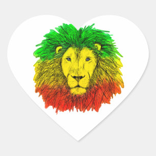 Rasta-Löwenkopf rot gelb grün Zeichnung Jamaika Herz-Aufkleber