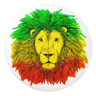 Rasta-Löwenkopf rot gelb grün Zeichnung Jamaika Keramikknauf