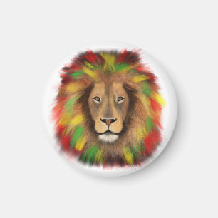 Rasta-Löwenkopf rot gelb grün Zeichnung Jamaika  Magnet