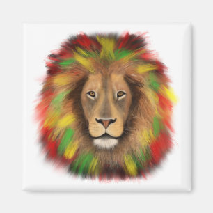 Rasta-Löwenkopf rot gelb grün Zeichnung Jamaika  Magnet