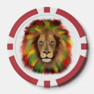 Rasta-Löwenkopf rot gelb grün Zeichnung Jamaika Pokerchips