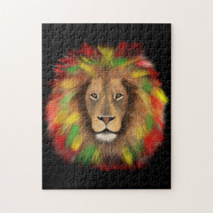 Rasta-Löwenkopf rot gelb grün Zeichnung Jamaika Puzzle