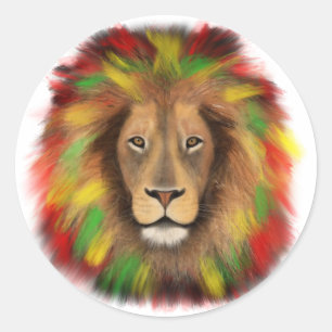 Rasta-Löwenkopf rot gelb grün Zeichnung Jamaika Runder Aufkleber