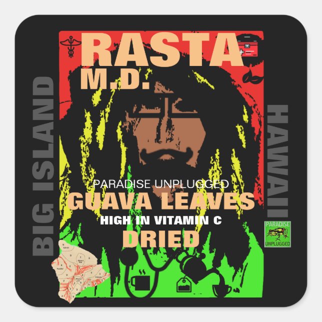 RASTA M.D. DRIED GUAVA BLÄTTER QUADRATISCHER AUFKLEBER (Vorderseite)