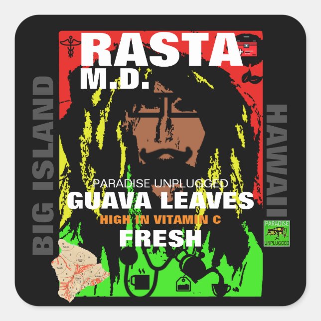 RASTA M.D. FRESH GUAVA BLÄTTER QUADRATISCHER AUFKLEBER (Vorderseite)