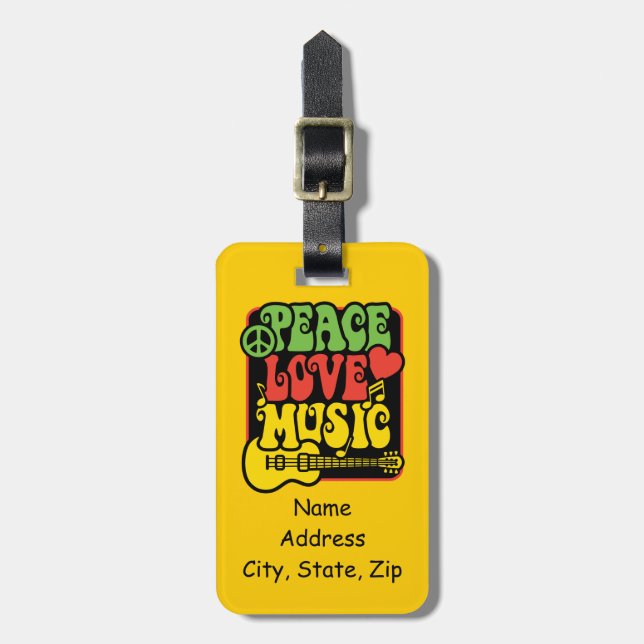 Rasta Peace Liebe Music Gepäckanhänger (Vorderseite vertikal)
