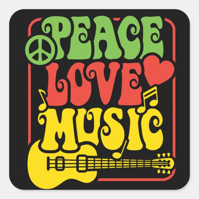 Rasta Peace Liebe Music Quadratischer Aufkleber (Vorderseite)