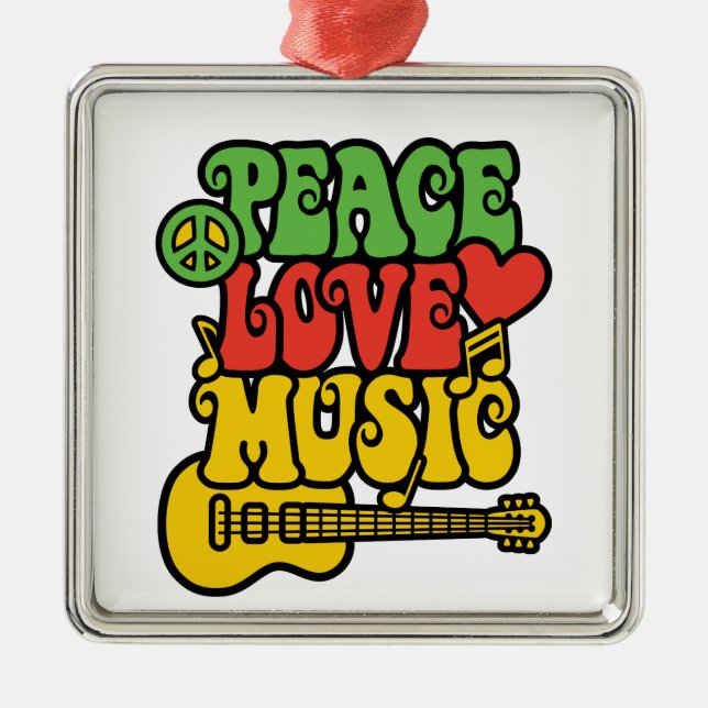 Rasta Peace-Liebe-Music Silbernes Ornament (Vorne)
