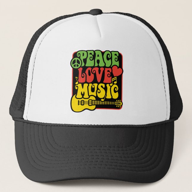 Rasta Peace Liebe Music Truckerkappe (Vorderseite)