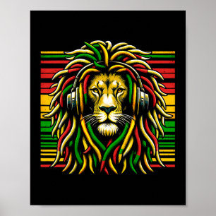Rasta Raggae Jamaica Lion of Judah Music Headphone Poster