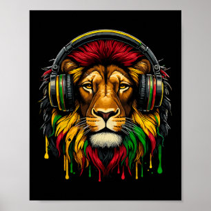 Rasta Raggae Jamaica Musik Kopfhörer Löwe von Juda Poster