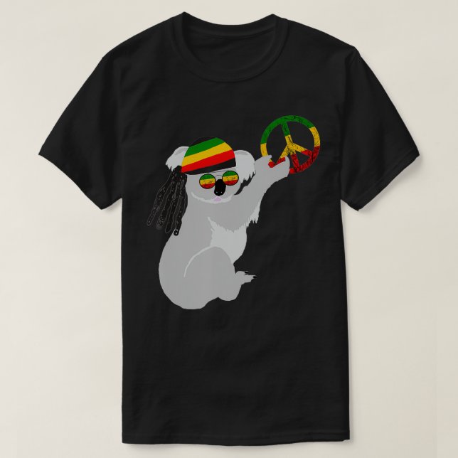 Rasta Reggae Koala Hippie Eucalyptus Bear Rastafar T-Shirt (Design vorne)