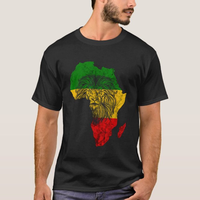 Rasta Reggae Lion of Judah Africa Karte Rastafari  T-Shirt (Vorderseite)