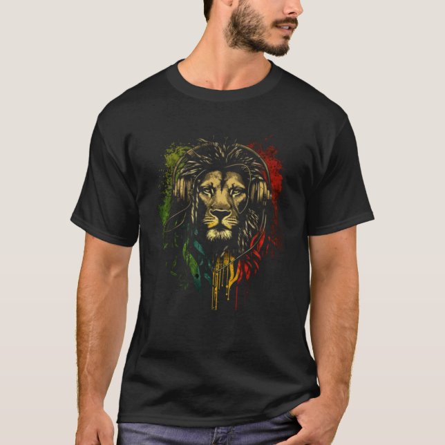 Rasta Reggae Lion Of Judah Jamaican Pride Rastafar T-Shirt (Vorderseite)