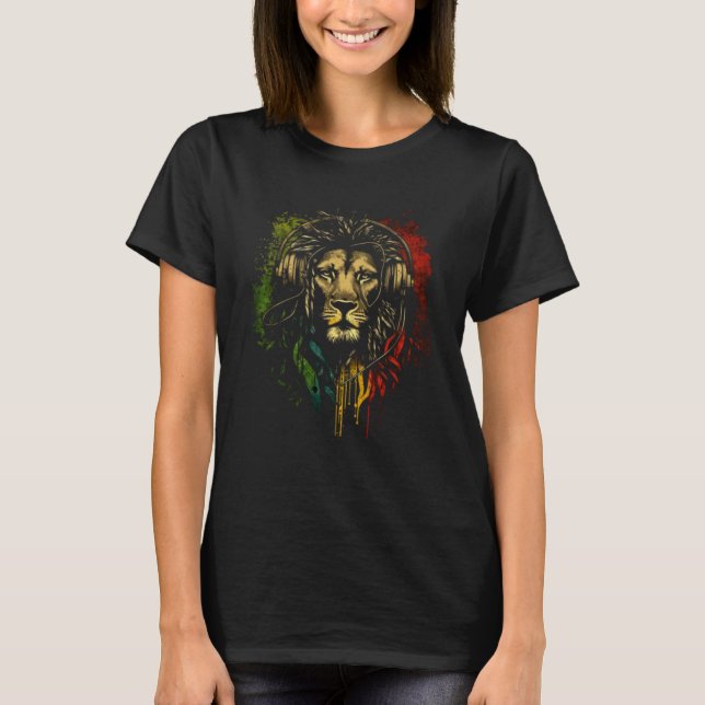 Rasta Reggae Lion Of Judah Jamaican Pride Rastafar T-Shirt (Vorderseite)