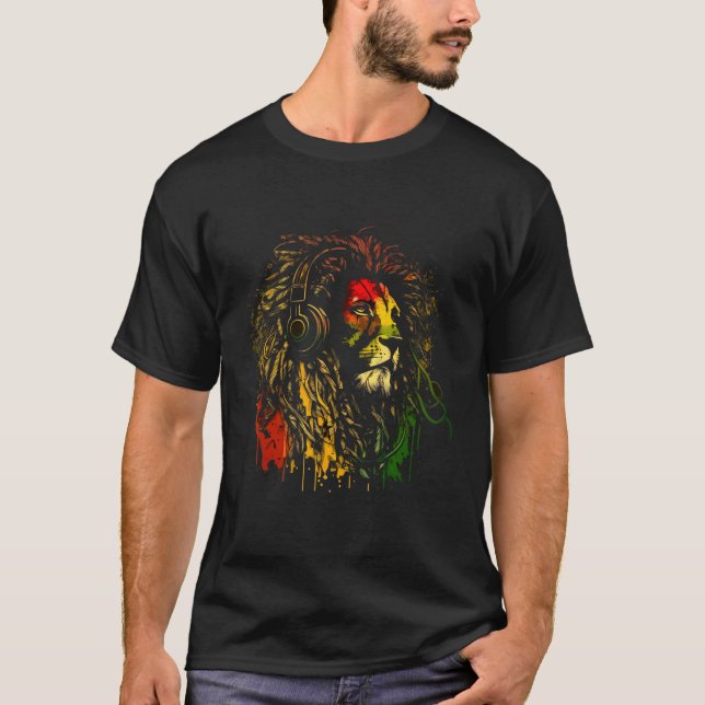 Rasta Reggae Lion of Judah Jamaican Roots Rastafar T-Shirt (Vorderseite)