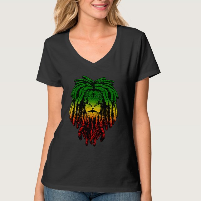 Rasta Reggae Lion Of Judah Jamaican Roots Rastafar T-Shirt (Vorderseite)