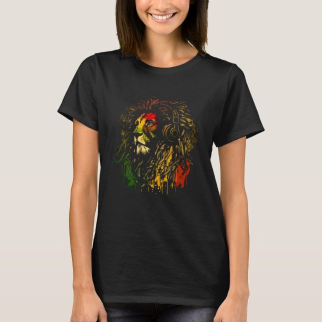 Rasta Reggae Lion Of Judah Rastafarian Pride Regga T-Shirt (Vorderseite)