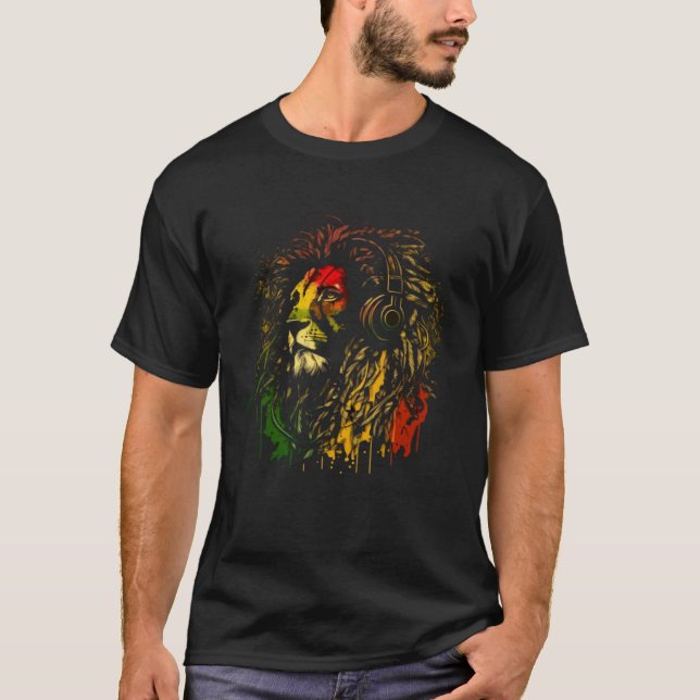 Rasta Reggae Lion Of Judah Rastafarian Pride Regga T-Shirt (Vorderseite)