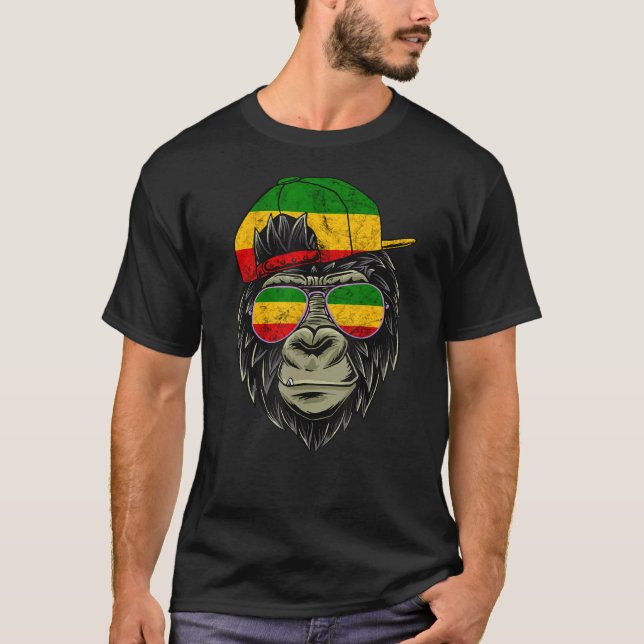 Rasta Reggae Monkey Gorilla Hippie Rastafari Root T-Shirt (Vorderseite)