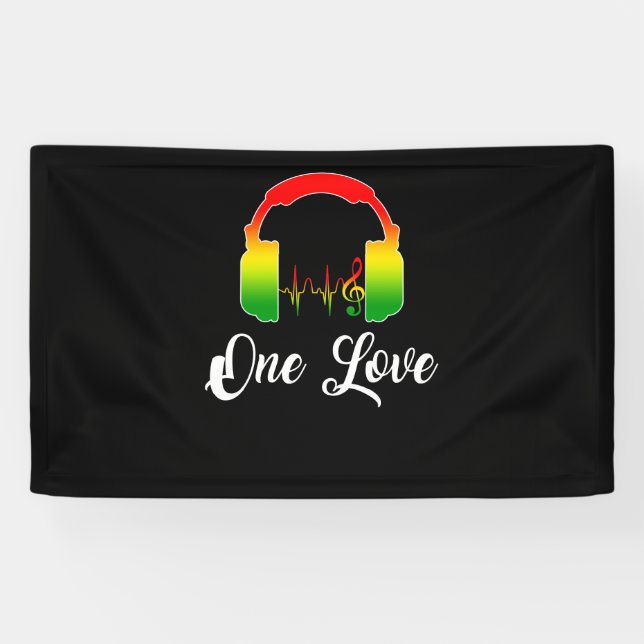 Rasta Reggae Music Headphones Jamaican Pride Banner (Horizontal)