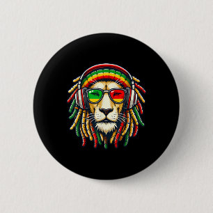 Rasta Reggae Music Lion Jamaica Button