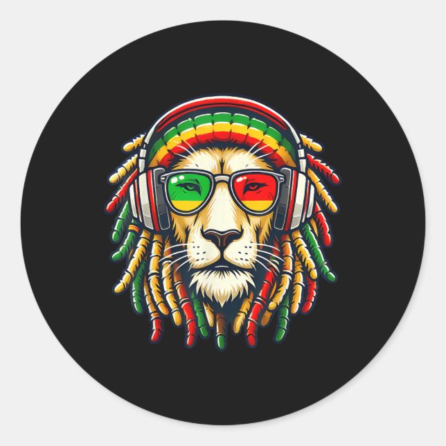 Rasta Reggae Music Lion Jamaica Runder Aufkleber (Vorderseite)
