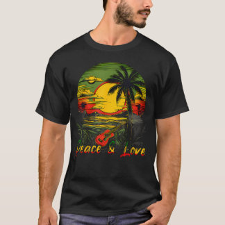 Rasta Reggae Sonnenuntergang Reggae Musik Gitarre T-Shirt