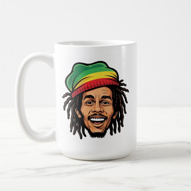 Rasta Roots & Reggae Rhythms - Iconic Bob Marley Kaffeetasse (Links)