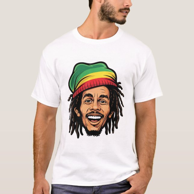 Rasta Roots & Reggae Rhythms - Ikonischer Bob Marl T-Shirt (Vorderseite)