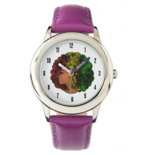 Rasta schwarze Frau in rot-gelb-grün Armbanduhr