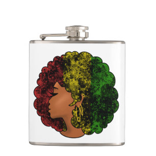 Rasta schwarze Frau in rot-gelb-grün Flachmann