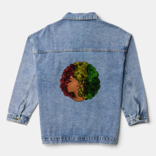 Rasta schwarze Frau in rot-gelb-grün Jeansjacke