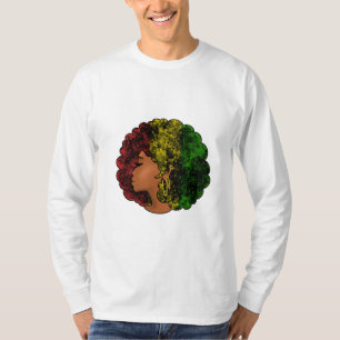 Rasta schwarze Frau in rot-gelb-grün T-Shirt