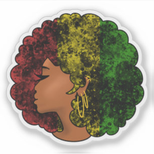 Rasta Schwarze Mädchen Frau Afro rot gelb grün  Aufkleber