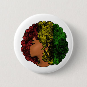 Rasta Schwarze Mädchen Frau Afro rot gelb grün  Button