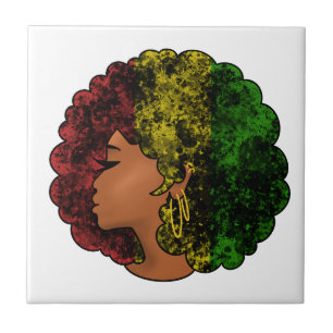 Rasta Schwarze Mädchen Frau Afro rot gelb grün Fliese