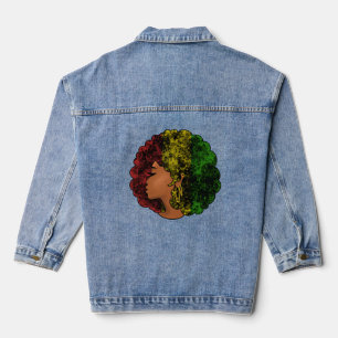 Rasta Schwarze Mädchen Frau Afro rot gelb grün Jeansjacke