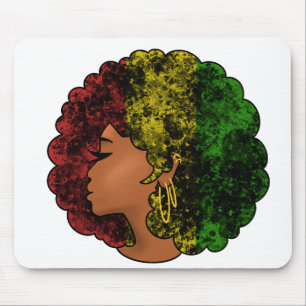 Rasta Schwarze Mädchen Frau Afro rot gelb grün  Mousepad