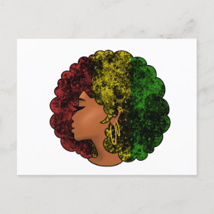 Rasta Schwarze Mädchen Frau Afro rot gelb grün Postkarte