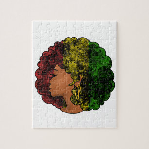 Rasta Schwarze Mädchen Frau Afro rot gelb grün Puzzle