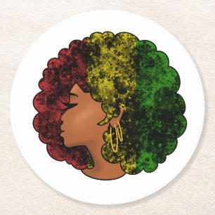 Rasta schwarze Mädchen Frau Afro rot gelb grün Runder Pappuntersetzer