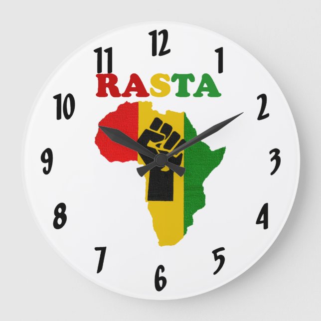 Rasta schwarze Power-Faust über Afrika-Wand-Uhr Große Wanduhr (Vorderseite)