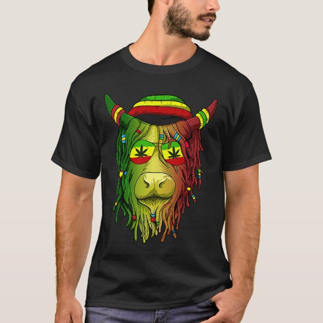 Rasta Scottish Highland Cow Scottish Stoner Cow T-Shirt (Vorderseite)